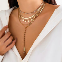 Thumbnail for Chic Layered Sequins Tassel CZ Inlaid Y Necklace Set - ArtGalleryZen