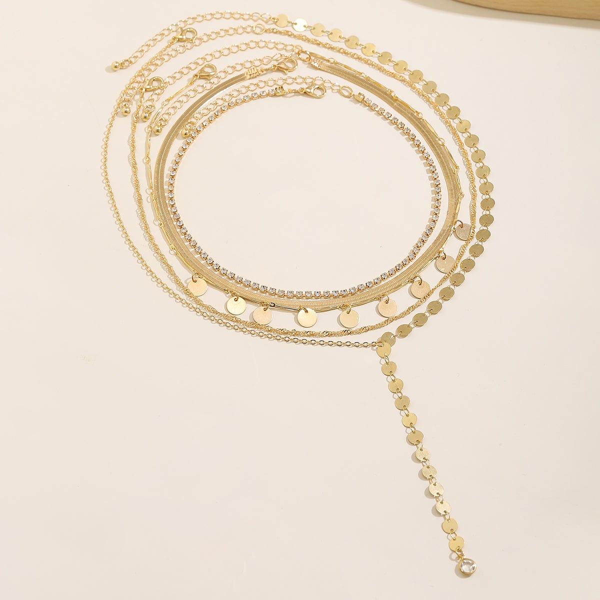 Chic Layered Sequins Tassel CZ Inlaid Y Necklace Set - ArtGalleryZen