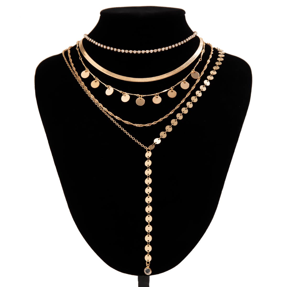 Chic Layered Sequins Tassel CZ Inlaid Y Necklace Set - ArtGalleryZen