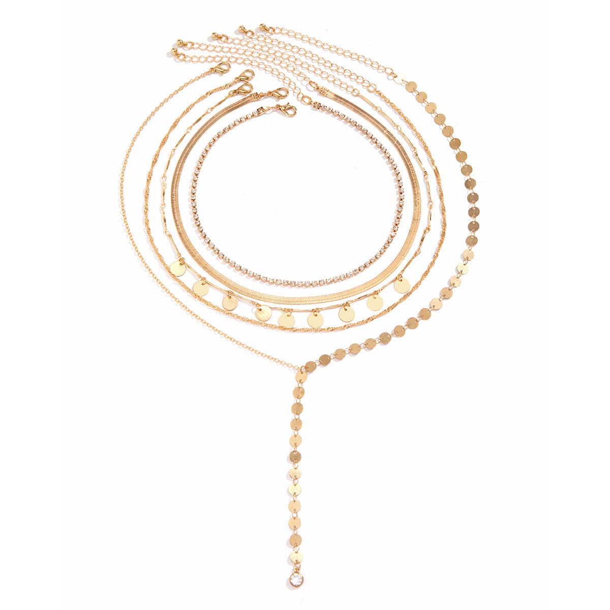 Chic Layered Sequins Tassel CZ Inlaid Y Necklace Set - ArtGalleryZen