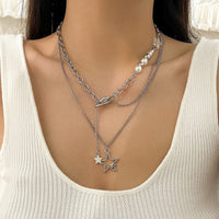 Thumbnail for Chic Layered Star Pendant Pearl Chain Y Necklace Set - ArtGalleryZen