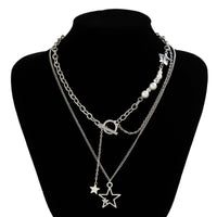 Thumbnail for Chic Layered Star Pendant Pearl Chain Y Necklace Set - ArtGalleryZen