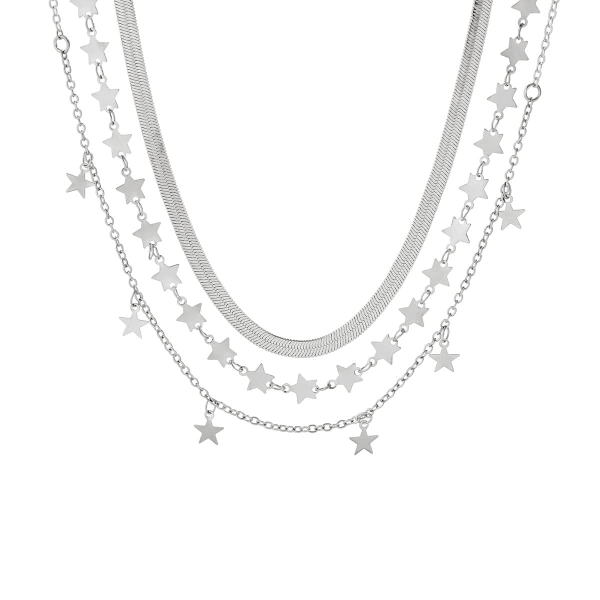 Chic Layered Star Tassel Herringbone Chain Necklace Set - ArtGalleryZen