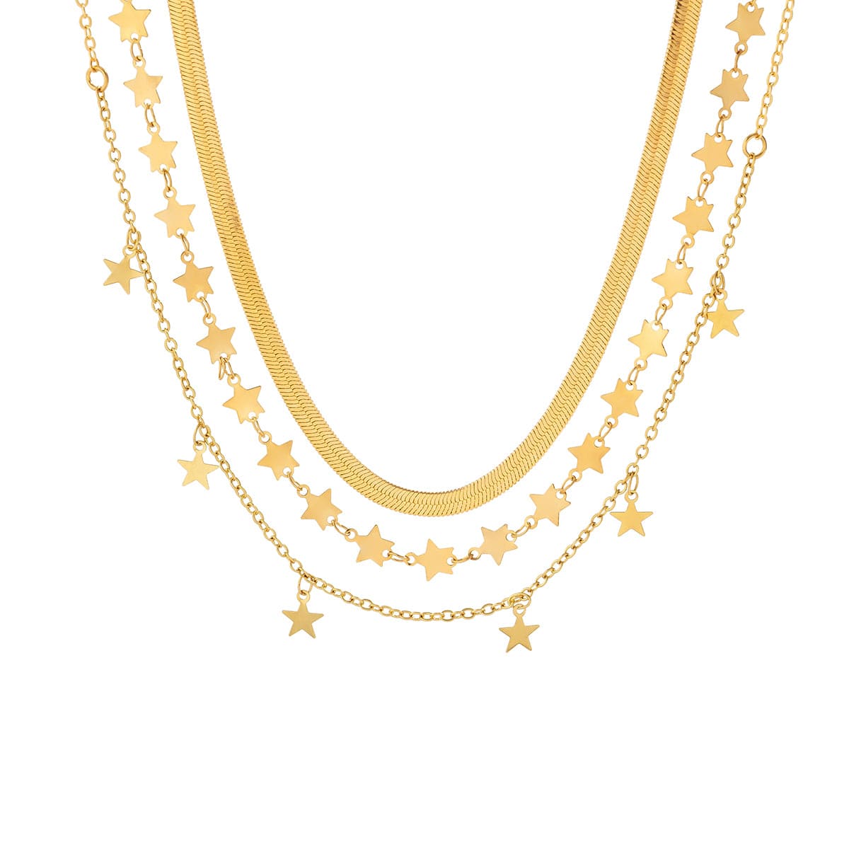 Chic Layered Star Tassel Herringbone Chain Necklace Set - ArtGalleryZen