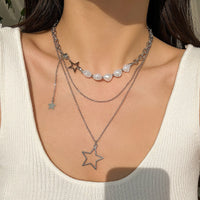 Thumbnail for Bohemia Layered Starry Pendant Pearl Chain Necklace Set - ArtGalleryZen