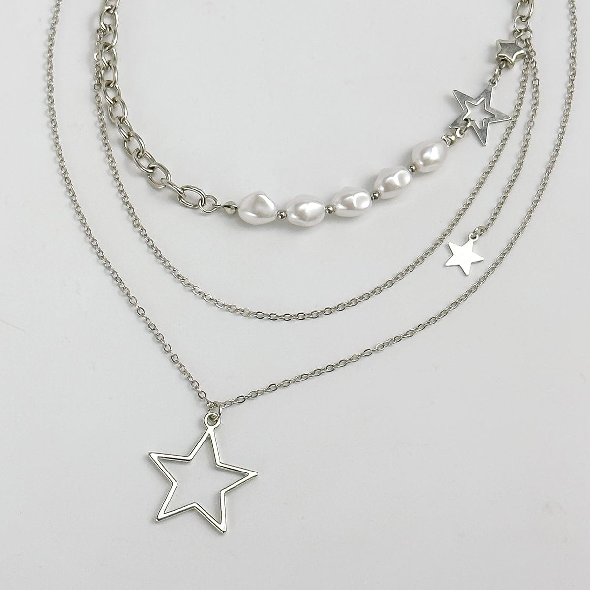 Bohemia Layered Starry Pendant Pearl Chain Necklace Set - ArtGalleryZen