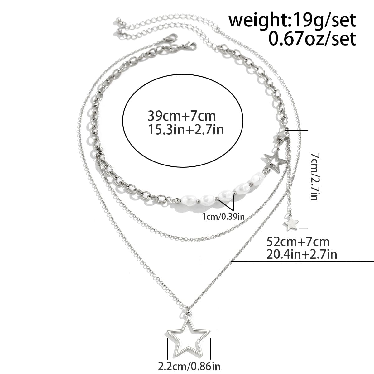 Bohemia Layered Starry Pendant Pearl Chain Necklace Set - ArtGalleryZen