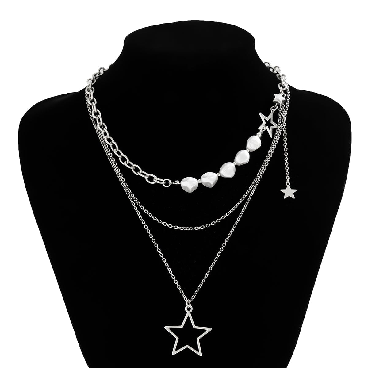 Bohemia Layered Starry Pendant Pearl Chain Necklace Set - ArtGalleryZen