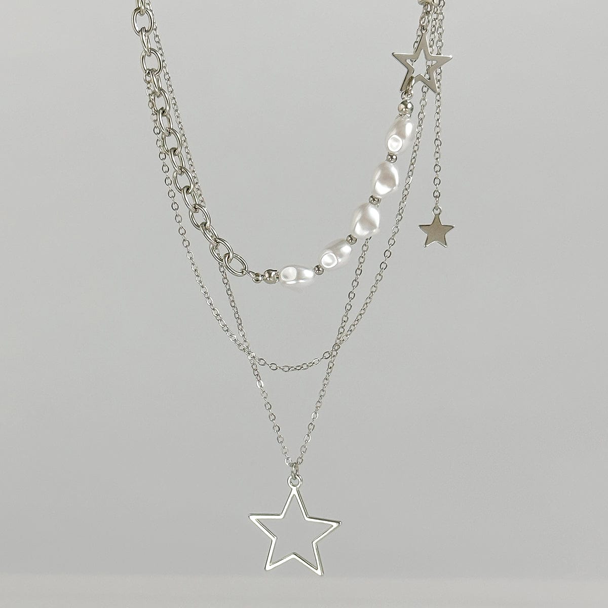 Bohemia Layered Starry Pendant Pearl Chain Necklace Set - ArtGalleryZen