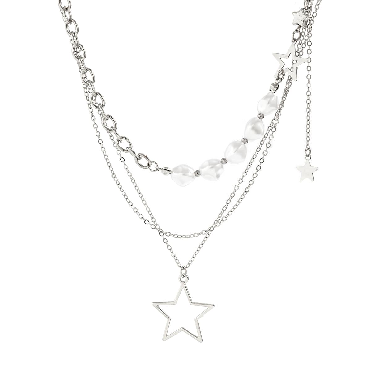 Bohemia Layered Starry Pendant Pearl Chain Necklace Set - ArtGalleryZen