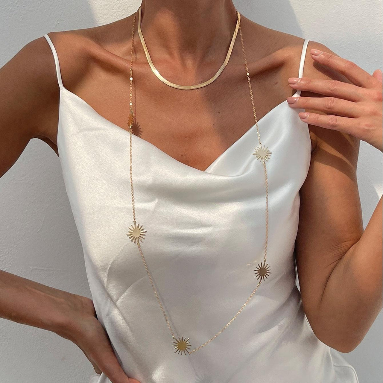 Chic Layered Sun Charm Long Chain Necklace Set - ArtGalleryZen