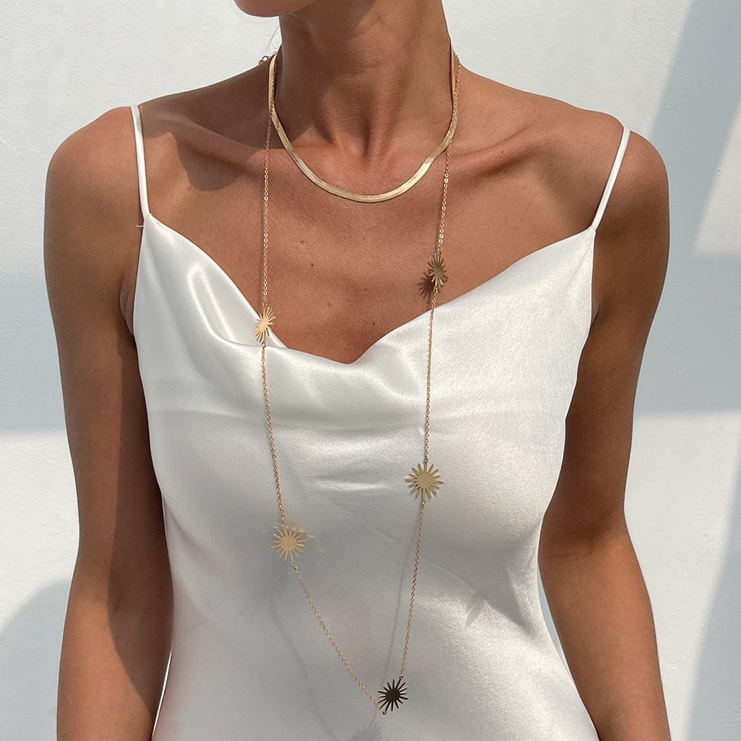 Chic Layered Sun Charm Long Chain Necklace Set - ArtGalleryZen