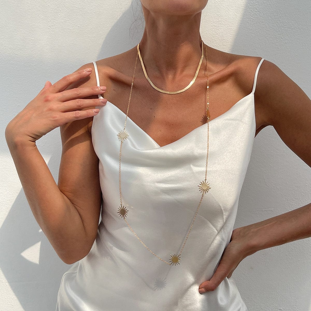 Chic Layered Sun Charm Long Chain Necklace Set - ArtGalleryZen