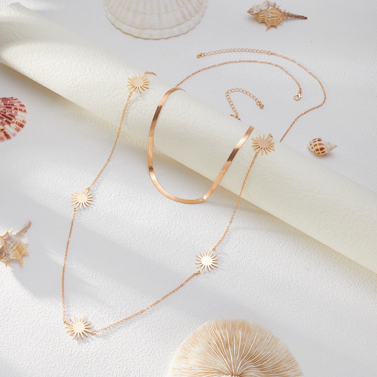 Chic Layered Sun Charm Long Chain Necklace Set - ArtGalleryZen
