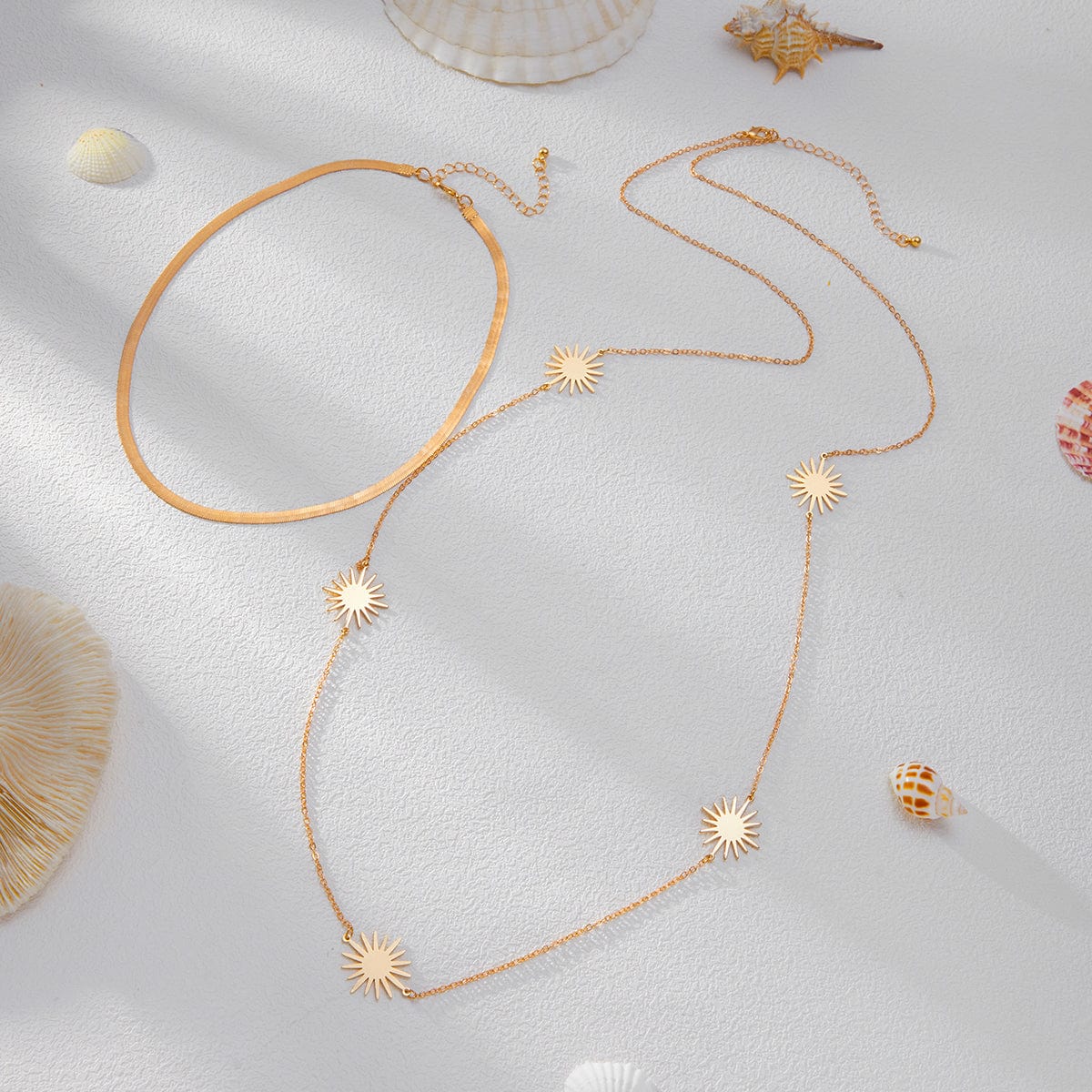 Chic Layered Sun Charm Long Chain Necklace Set - ArtGalleryZen