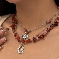 Thumbnail for Chic Layered Sun Moon Pendant Turquoise Stone Stackable Necklace Set - ArtGalleryZen