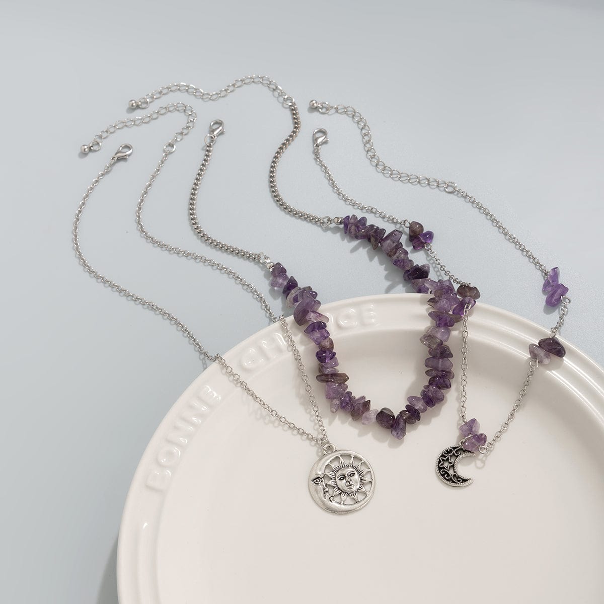 Chic Layered Sun Moon Pendant Turquoise Stone Stackable Necklace Set - ArtGalleryZen