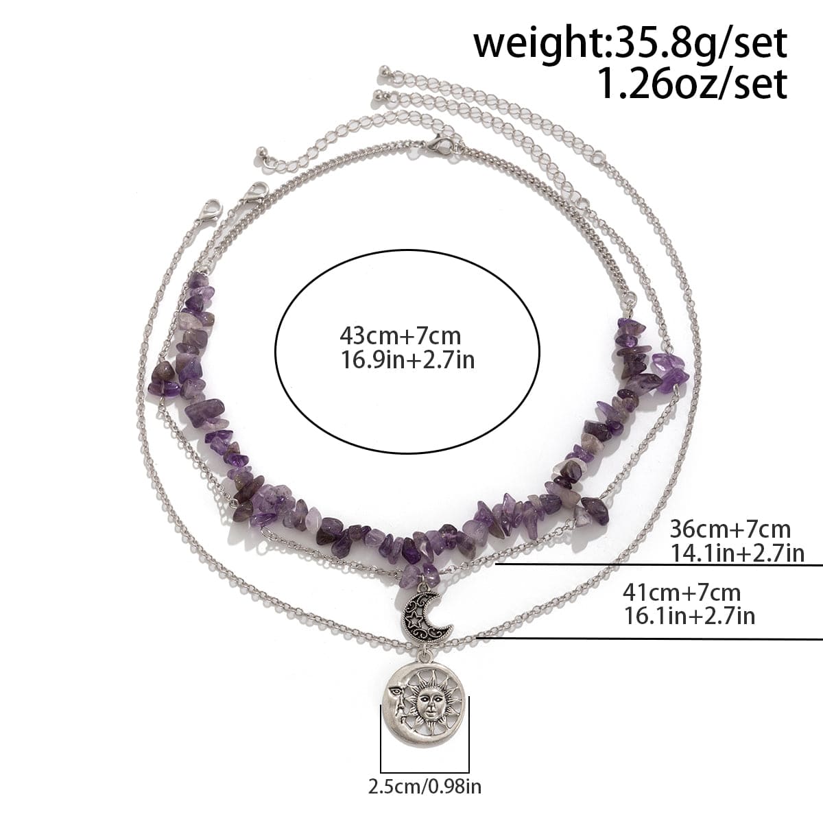 Chic Layered Sun Moon Pendant Turquoise Stone Stackable Necklace Set - ArtGalleryZen