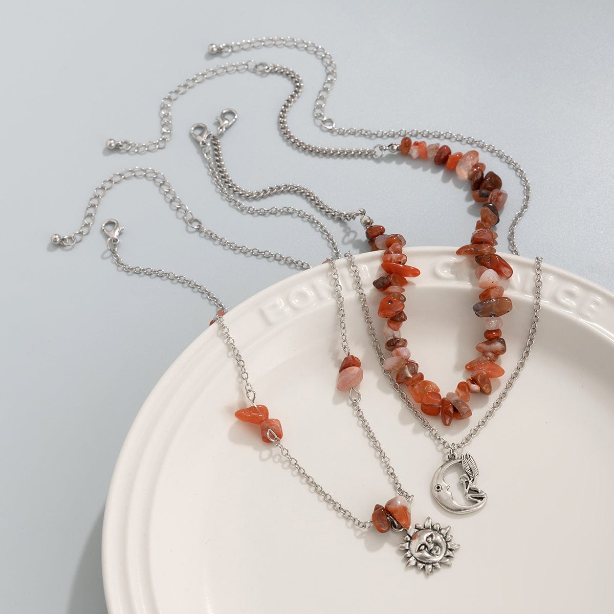 Chic Layered Sun Moon Pendant Turquoise Stone Stackable Necklace Set - ArtGalleryZen