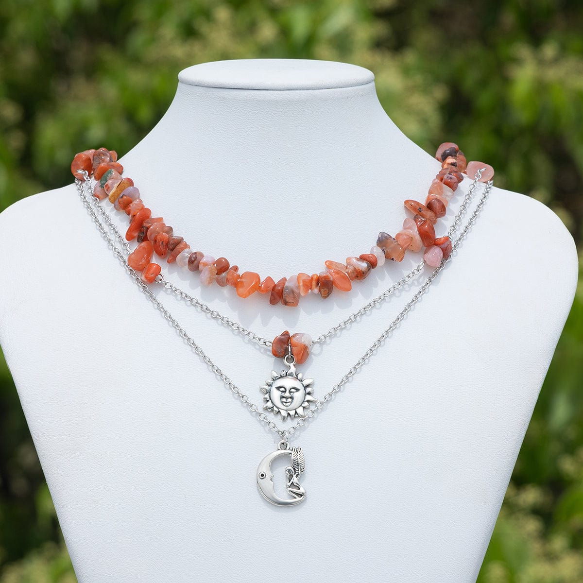 Chic Layered Sun Moon Pendant Turquoise Stone Stackable Necklace Set - ArtGalleryZen