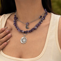 Thumbnail for Chic Layered Sun Moon Pendant Turquoise Stone Stackable Necklace Set - ArtGalleryZen