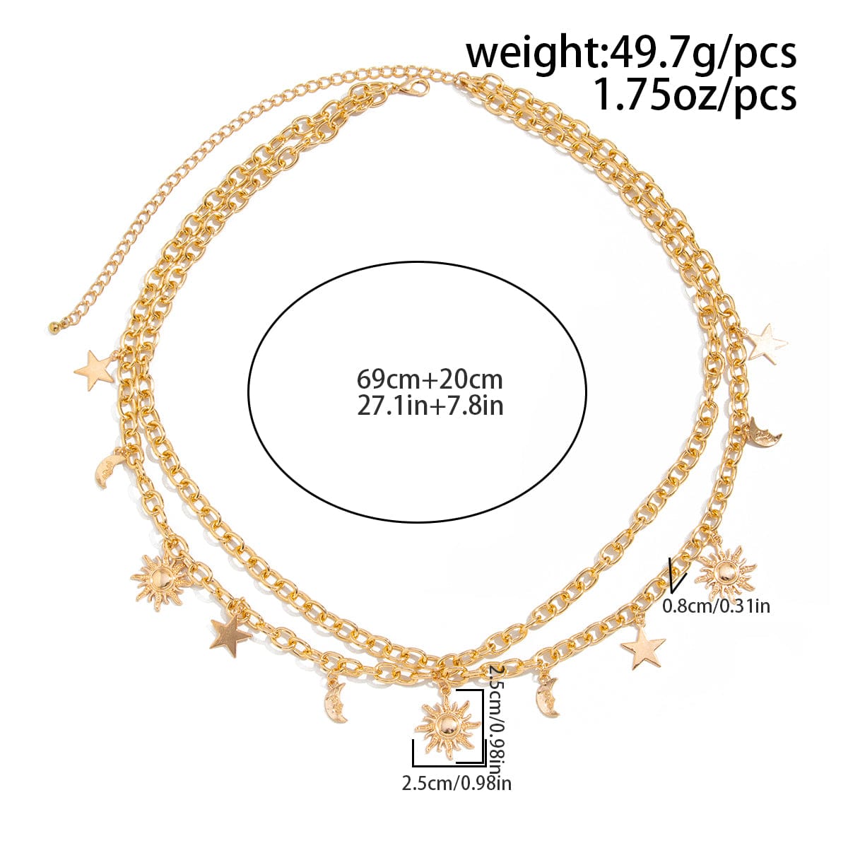 Chic Layered Sun Moon Star Tassel Waist Chain