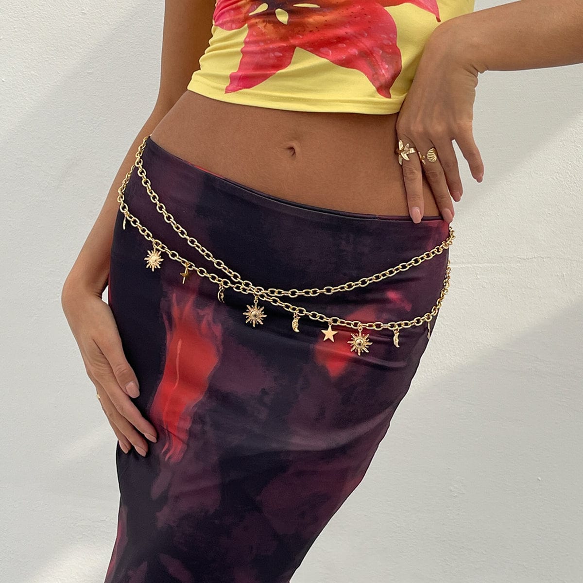 Chic Layered Sun Moon Star Tassel Waist Chain