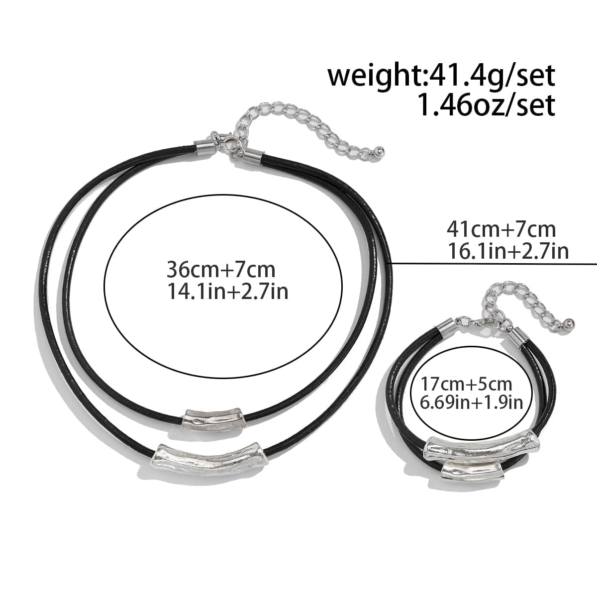 Chic Layered Textured Cylinder Charm Wax Cord String Necklace Bracelet Set - ArtGalleryZen