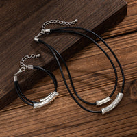 Thumbnail for Chic Layered Textured Cylinder Charm Wax Cord String Necklace Bracelet Set - ArtGalleryZen