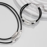 Thumbnail for Chic Layered Textured Cylinder Charm Wax Cord String Necklace Bracelet Set - ArtGalleryZen