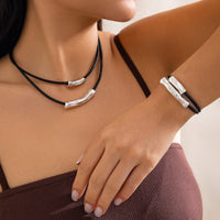 Thumbnail for Chic Layered Textured Cylinder Charm Wax Cord String Necklace Bracelet Set - ArtGalleryZen