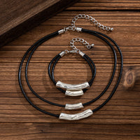 Thumbnail for Chic Layered Textured Cylinder Charm Wax Cord String Necklace Bracelet Set - ArtGalleryZen