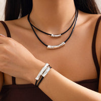 Thumbnail for Chic Layered Textured Cylinder Charm Wax Cord String Necklace Bracelet Set - ArtGalleryZen