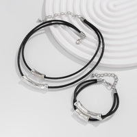 Thumbnail for Chic Layered Textured Cylinder Charm Wax Cord String Necklace Bracelet Set - ArtGalleryZen