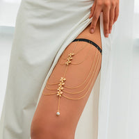 Thumbnail for Chic Layered Textured Flower Pearl Charm Elastic Thigh Leg Chain