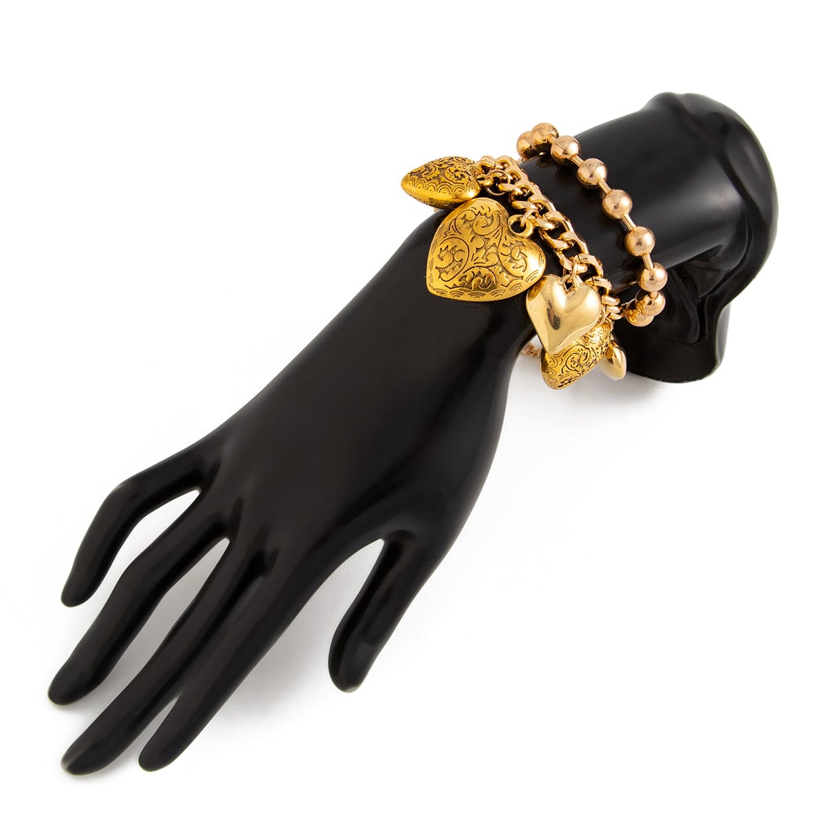 Chic Layered Textured Heart Tassel Ball Chain Bracelet Set - ArtGalleryZen