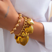 Thumbnail for Chic Layered Textured Heart Tassel Ball Chain Bracelet Set