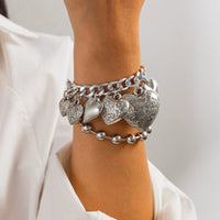 Thumbnail for Chic Layered Textured Heart Tassel Ball Chain Bracelet Set