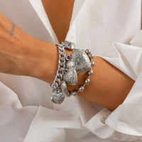 Thumbnail for Chic Layered Textured Heart Tassel Ball Chain Bracelet Set