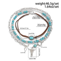 Thumbnail for Chic Layered Toggle Clasp Bull Pendant Turquoise Chain Velvet Necklace Set