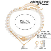 Thumbnail for Chic Layered Toggle Clasp Pearl Chain Necklace Earrings Set