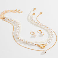 Thumbnail for Chic Layered Toggle Clasp Pearl Chain Necklace Earrings Set