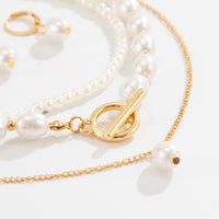 Thumbnail for Chic Layered Toggle Clasp Pearl Chain Necklace Earrings Set