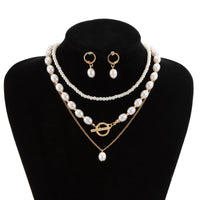 Thumbnail for Chic Layered Toggle Clasp Pearl Chain Necklace Earrings Set