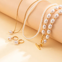 Thumbnail for Chic Layered Toggle Clasp Pearl Chain Necklace Earrings Set