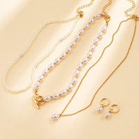 Thumbnail for Chic Layered Toggle Clasp Pearl Chain Necklace Earrings Set