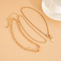 Thumbnail for Chic Layered Toggle Clasp Relief Round Disk Pendant Necklace Set