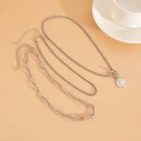 Thumbnail for Chic Layered Toggle Clasp Relief Round Disk Pendant Necklace Set