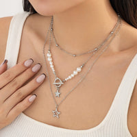 Thumbnail for Chic Layered Toggle Clasp Star Charm Pearl Chain Necklace Set