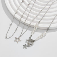 Thumbnail for Chic Layered Toggle Clasp Star Charm Pearl Chain Necklace Set